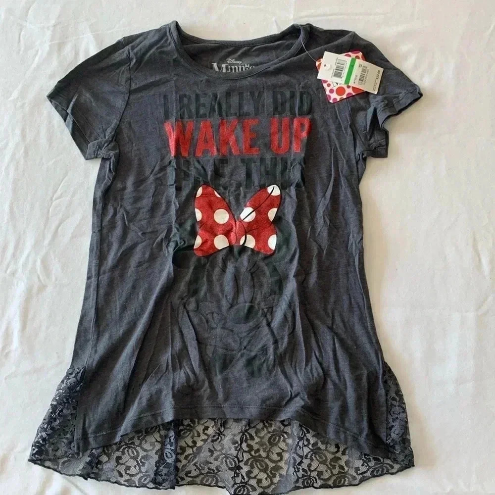 Disney Minnie Mouse Girls tee shirt I really wake up like this Large NWT